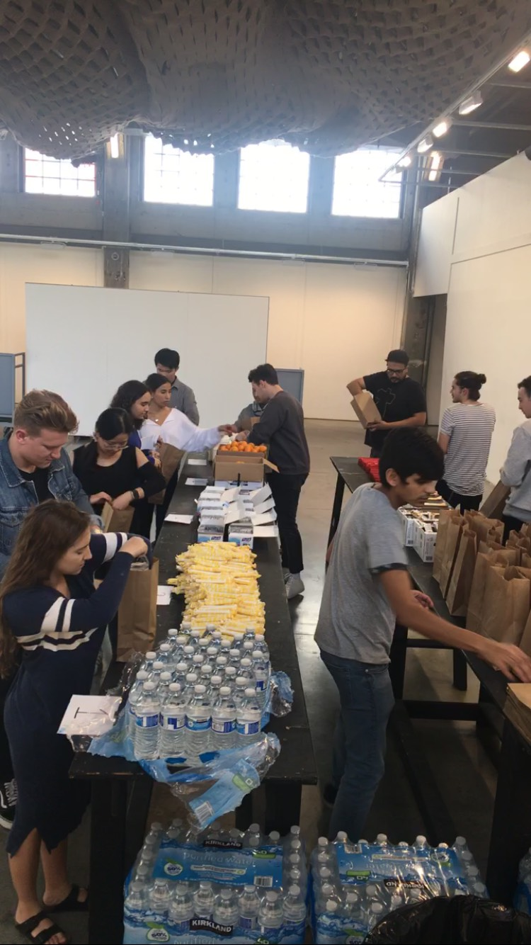SCI-Arc students preparing care packages