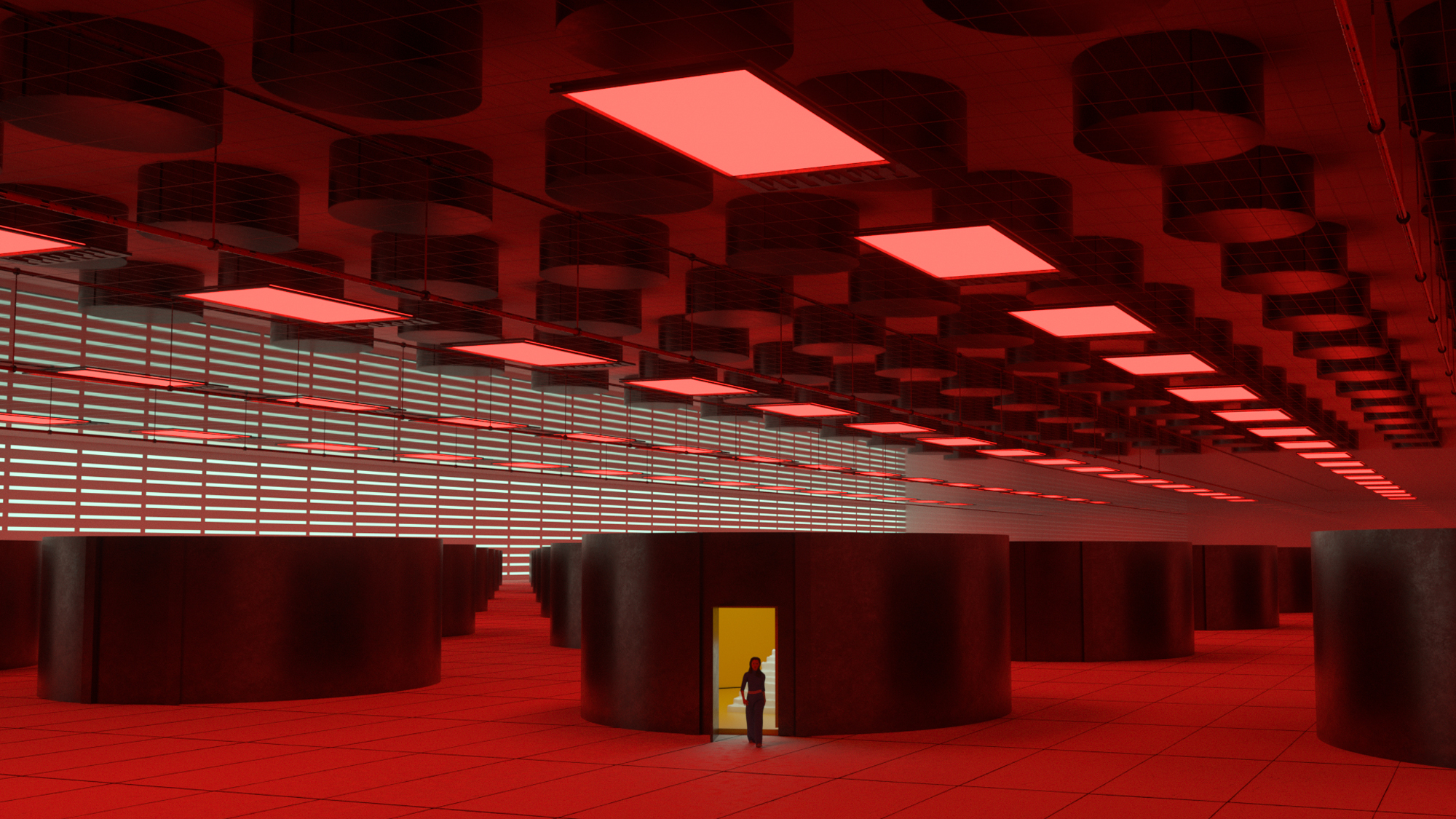 cgi room red floor round structures