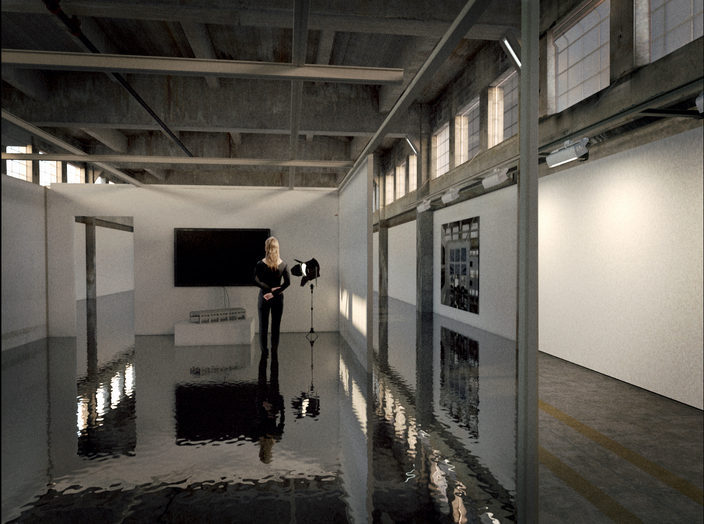 woman in water filled room SCI-Arc