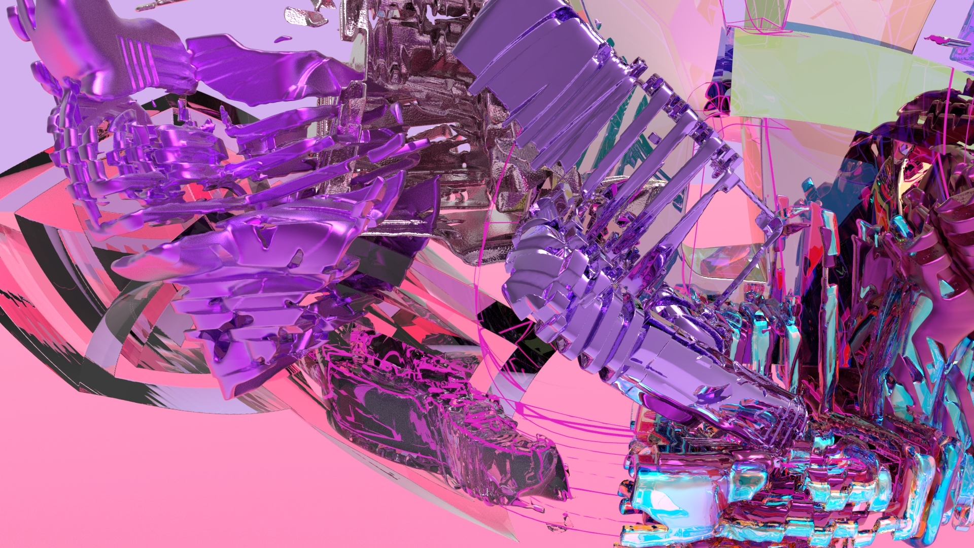 cgi render purple pink metallic shapes