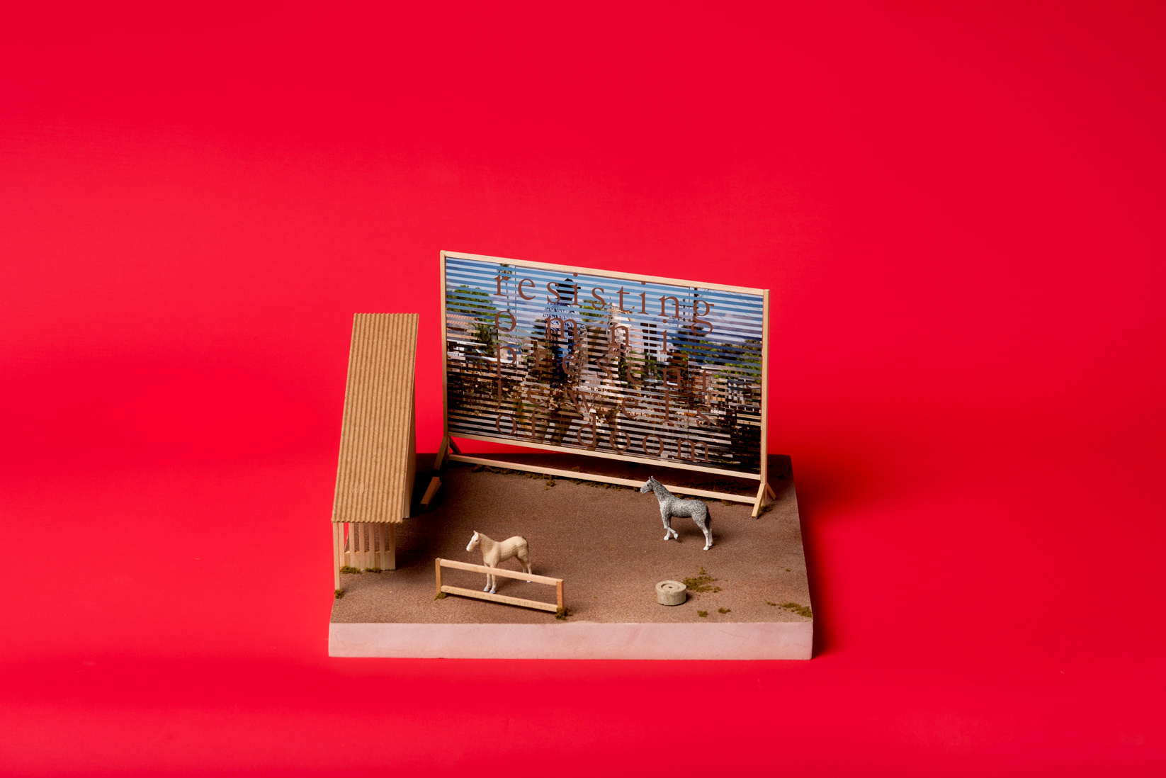 miniature horse stall billboard red background