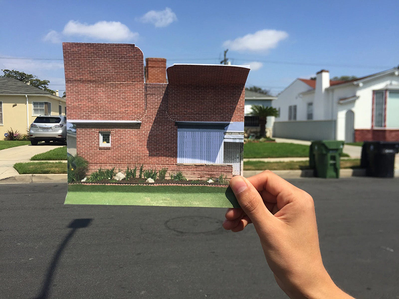 Mira Henry photo holding photo collage of suburban house