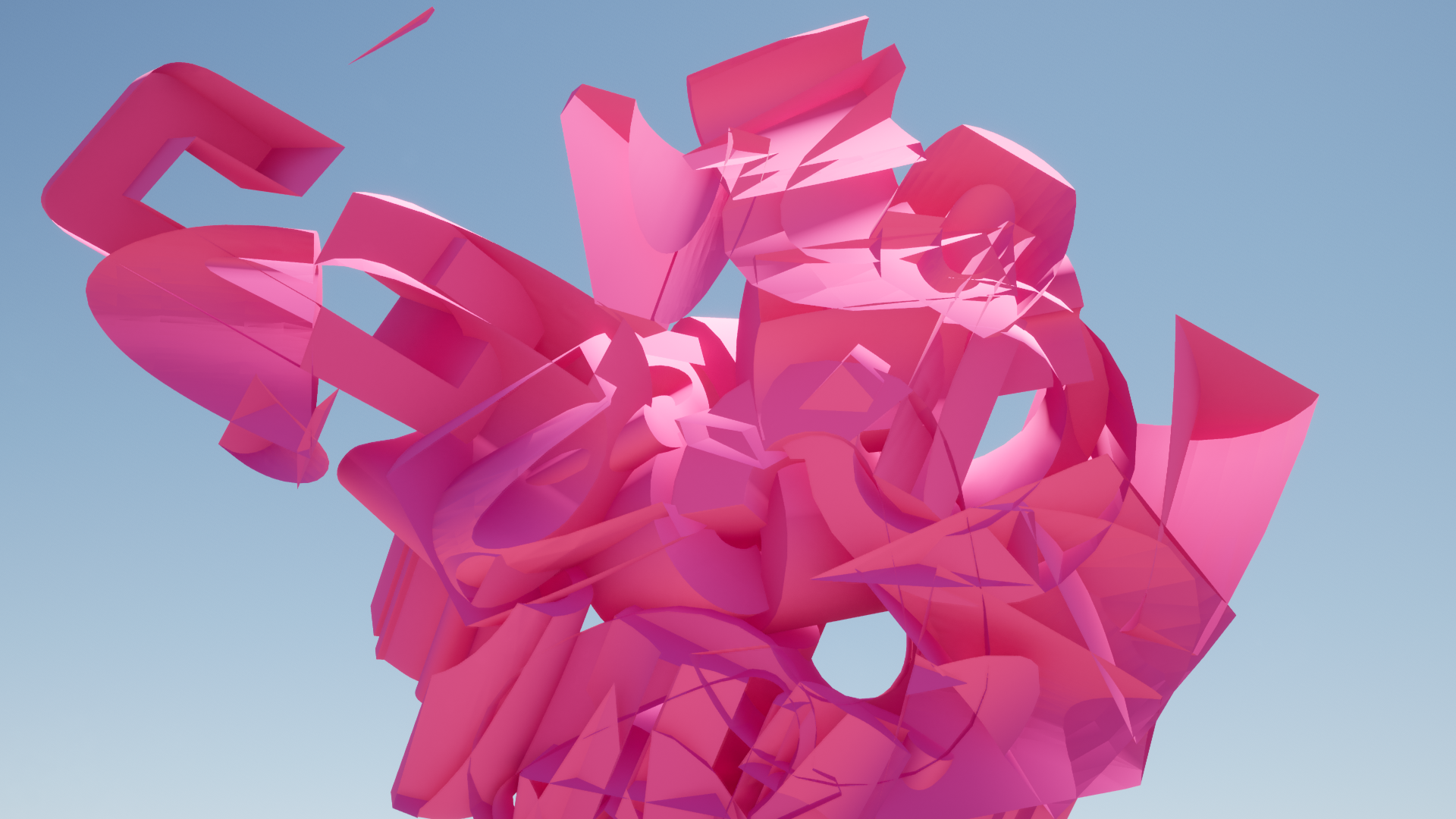 digital rendering of the letter c in an architectural fashion in pink by making and meaning student Danielle harden