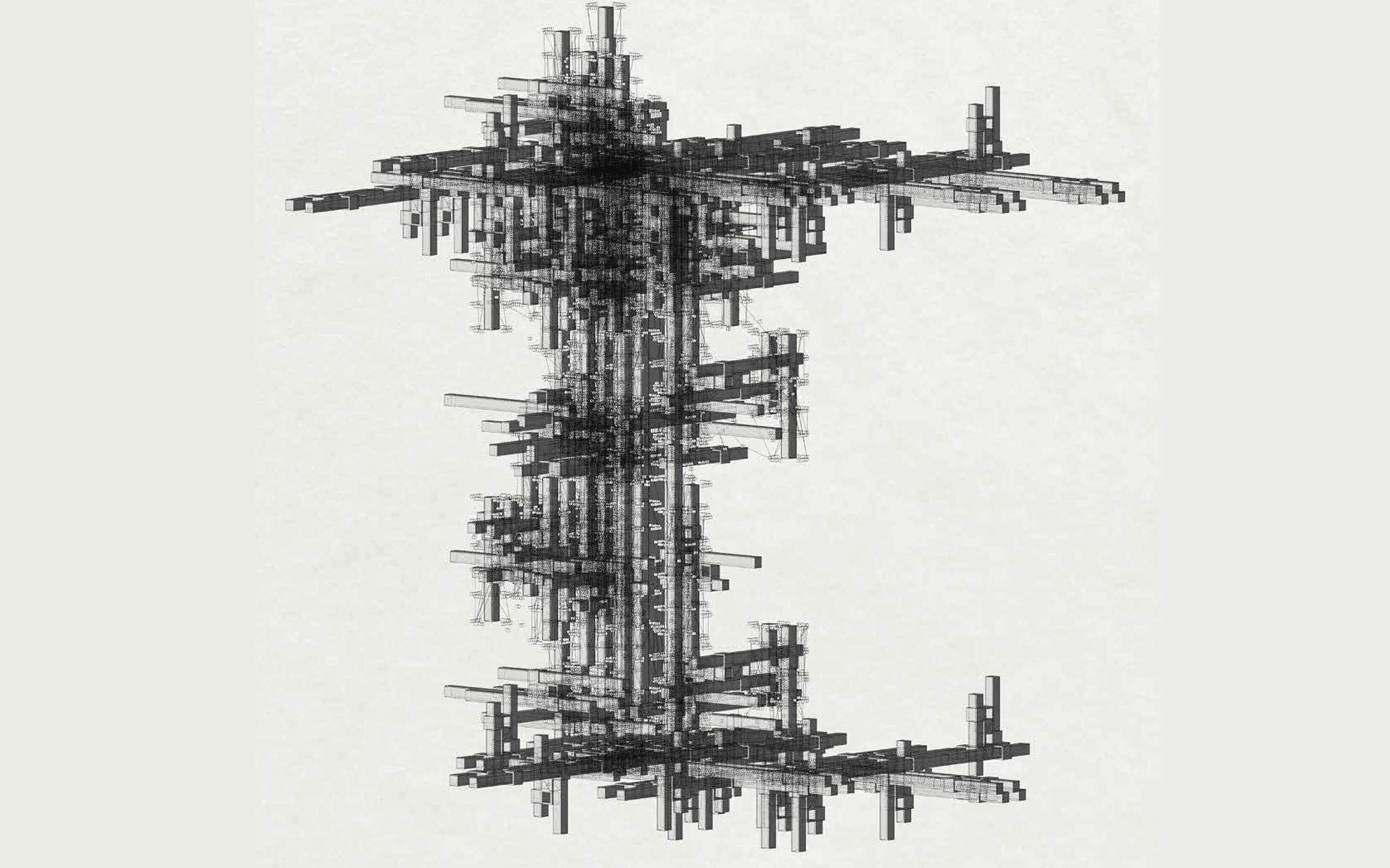 monochromatic drawing of computer generated grid tower