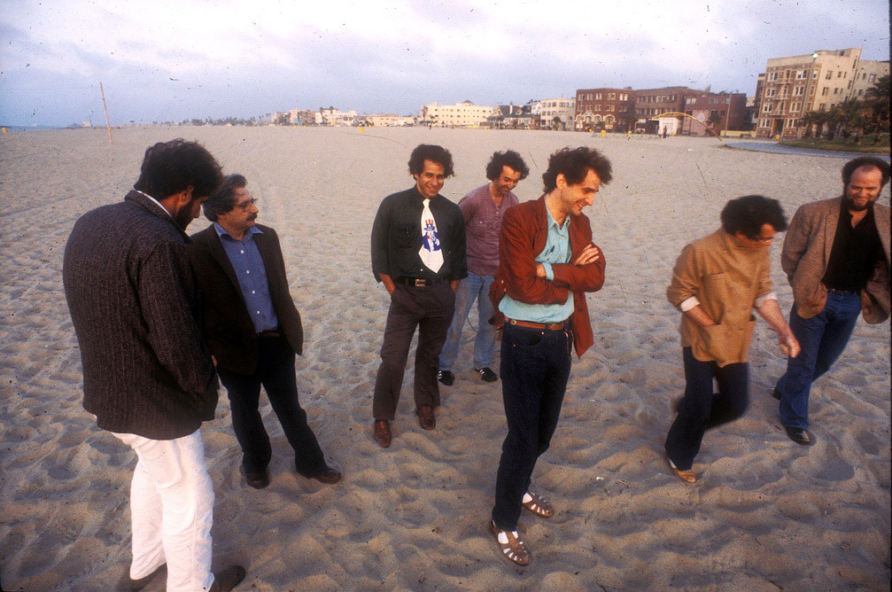 Frederick Fisher, Robert Mangurian, Eric Owen Moss, Coy Howard, Craig Hodgetts, Thom Mayne, and Frank Gehry at Venice Beach, 1980 sci-arc archtitects history