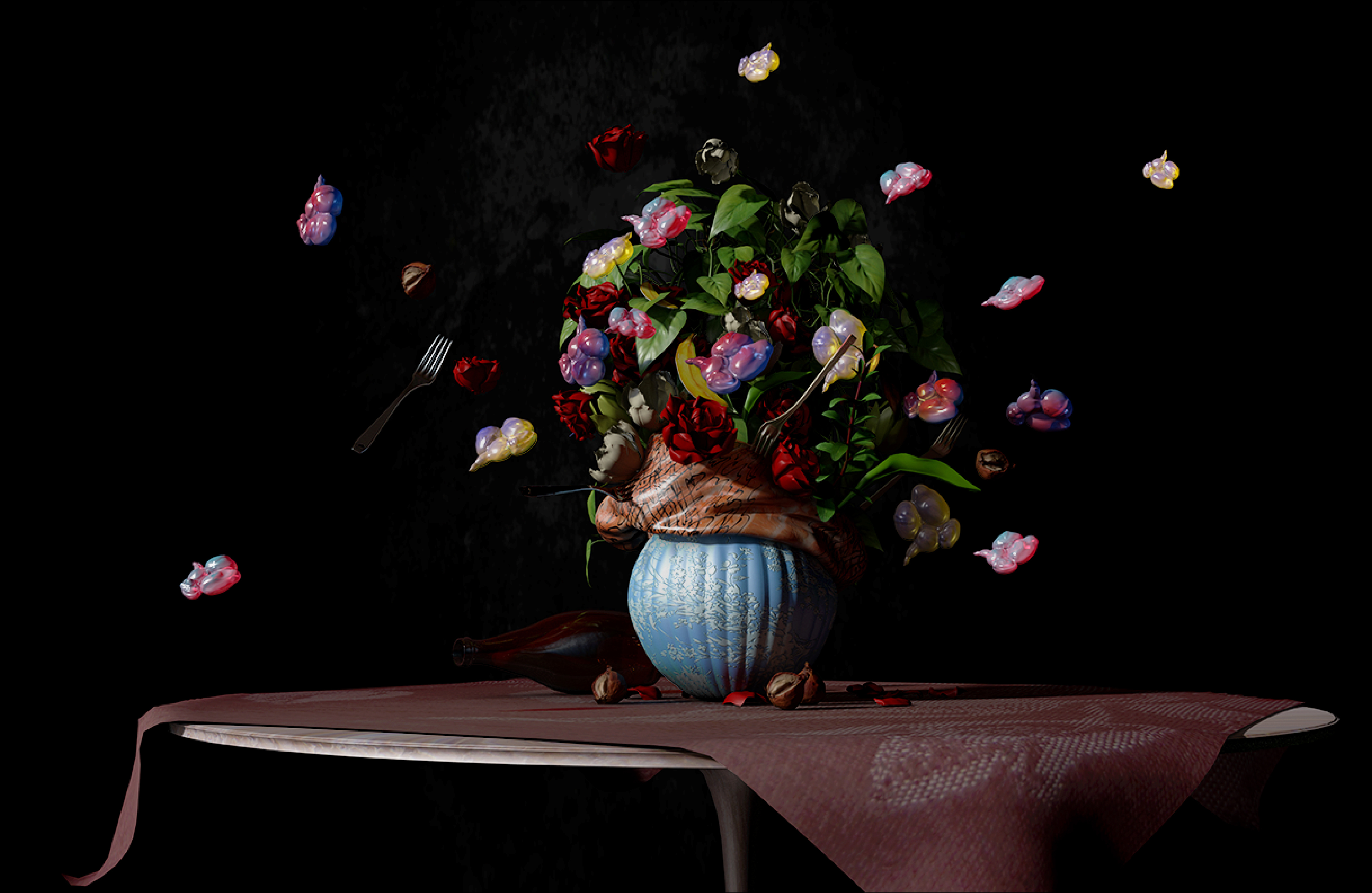 still life flowers Vanitas computer rendering