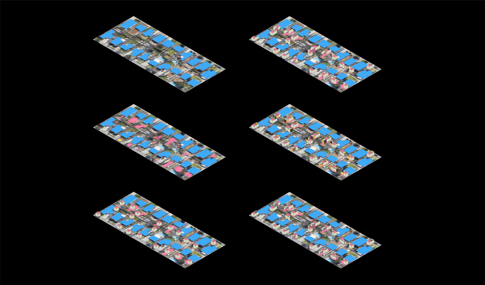 blue tiles computer render black background