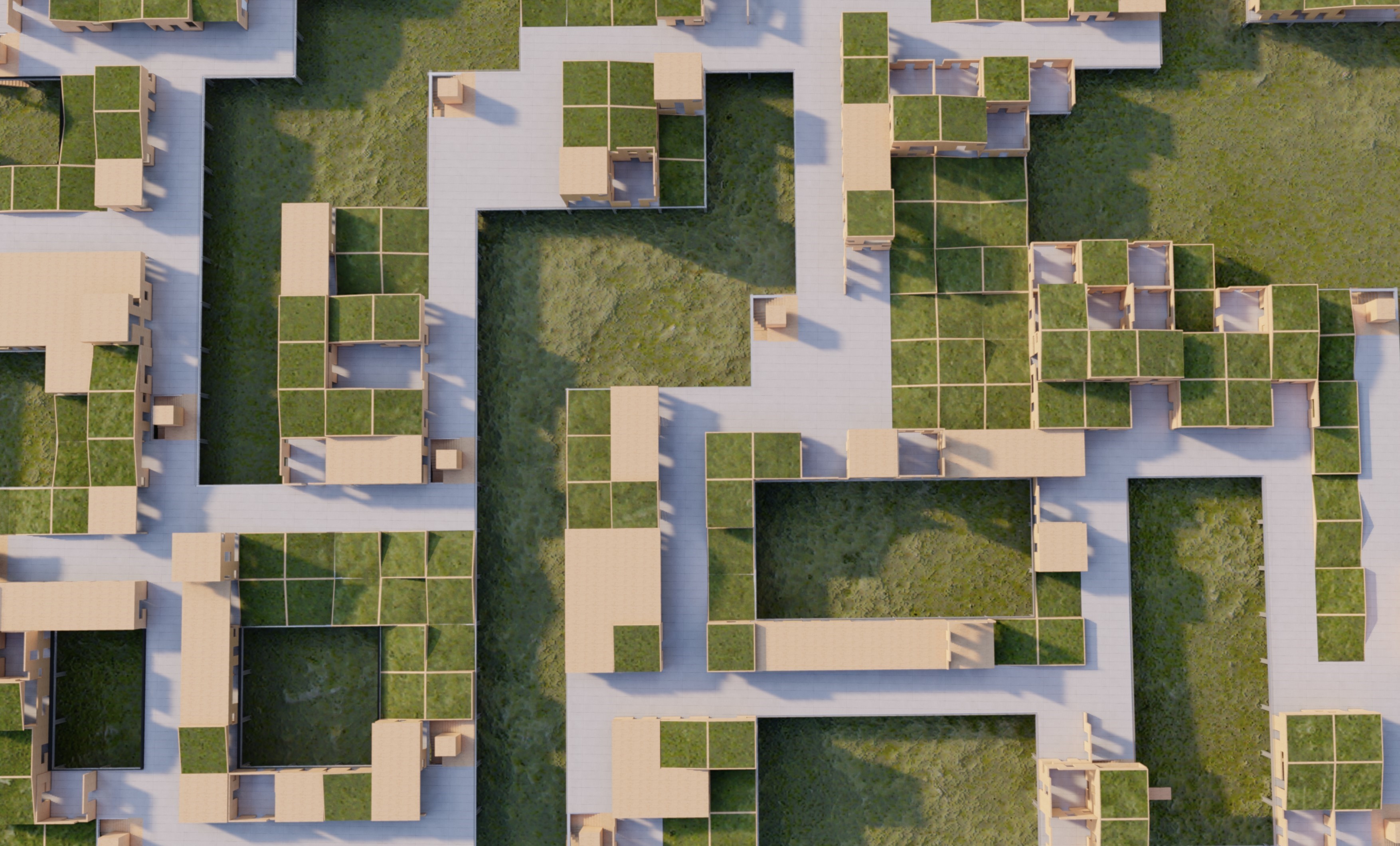aerial view green blocks