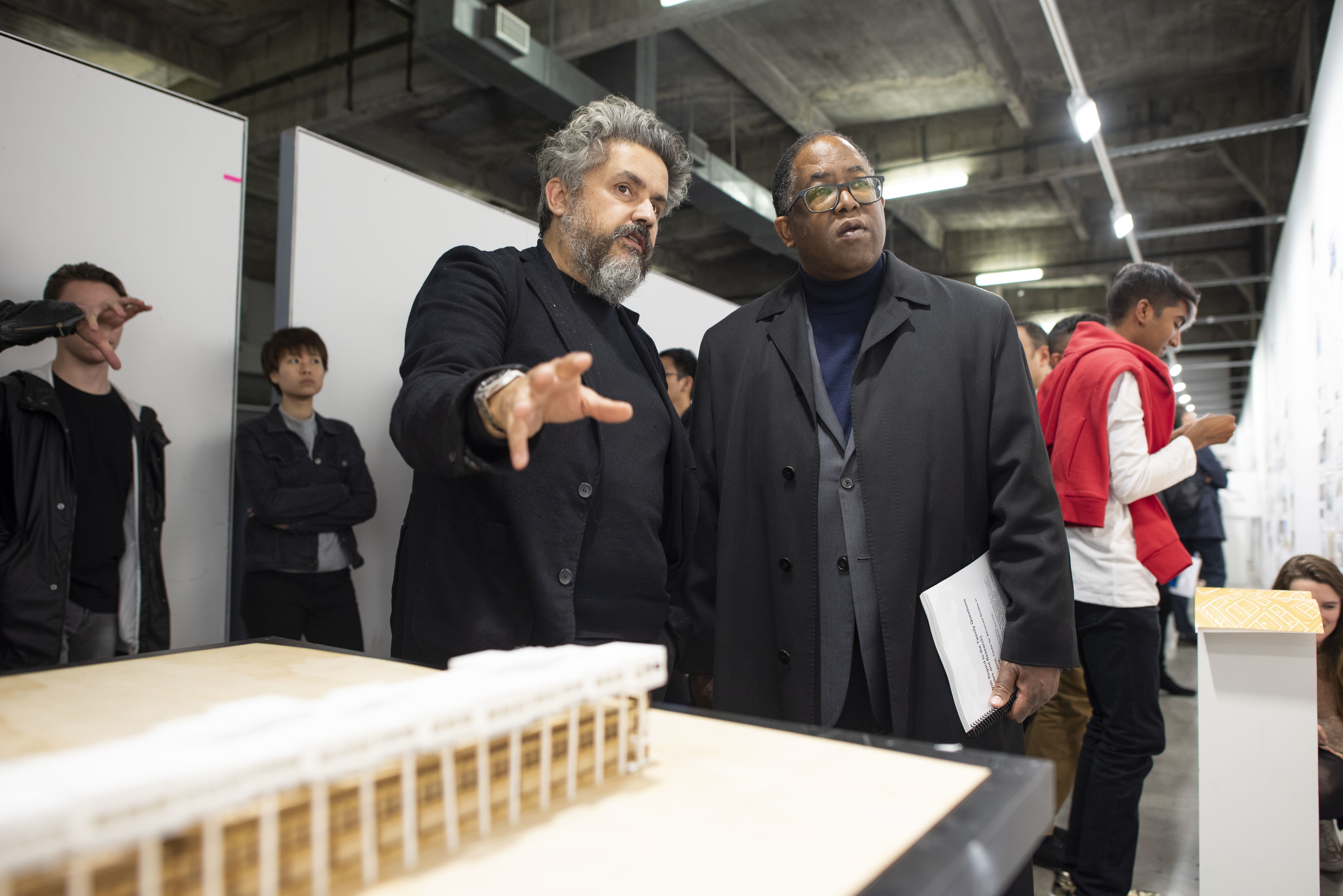 Hernan Diaz Alonso with Mark Ridley-Thomas, Los Angeles County Board of Supervisors for the 2nd District, at the SCI-Arc Homelessness Charrette in January 2019