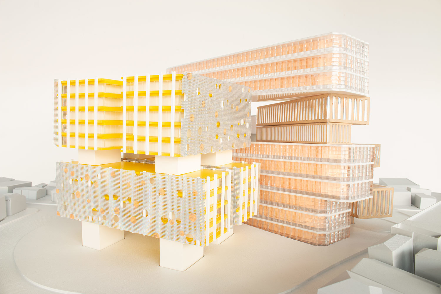 Cole Mason Thesis Project Stacked Modular Block Buildings Yellow and Orange Architecture