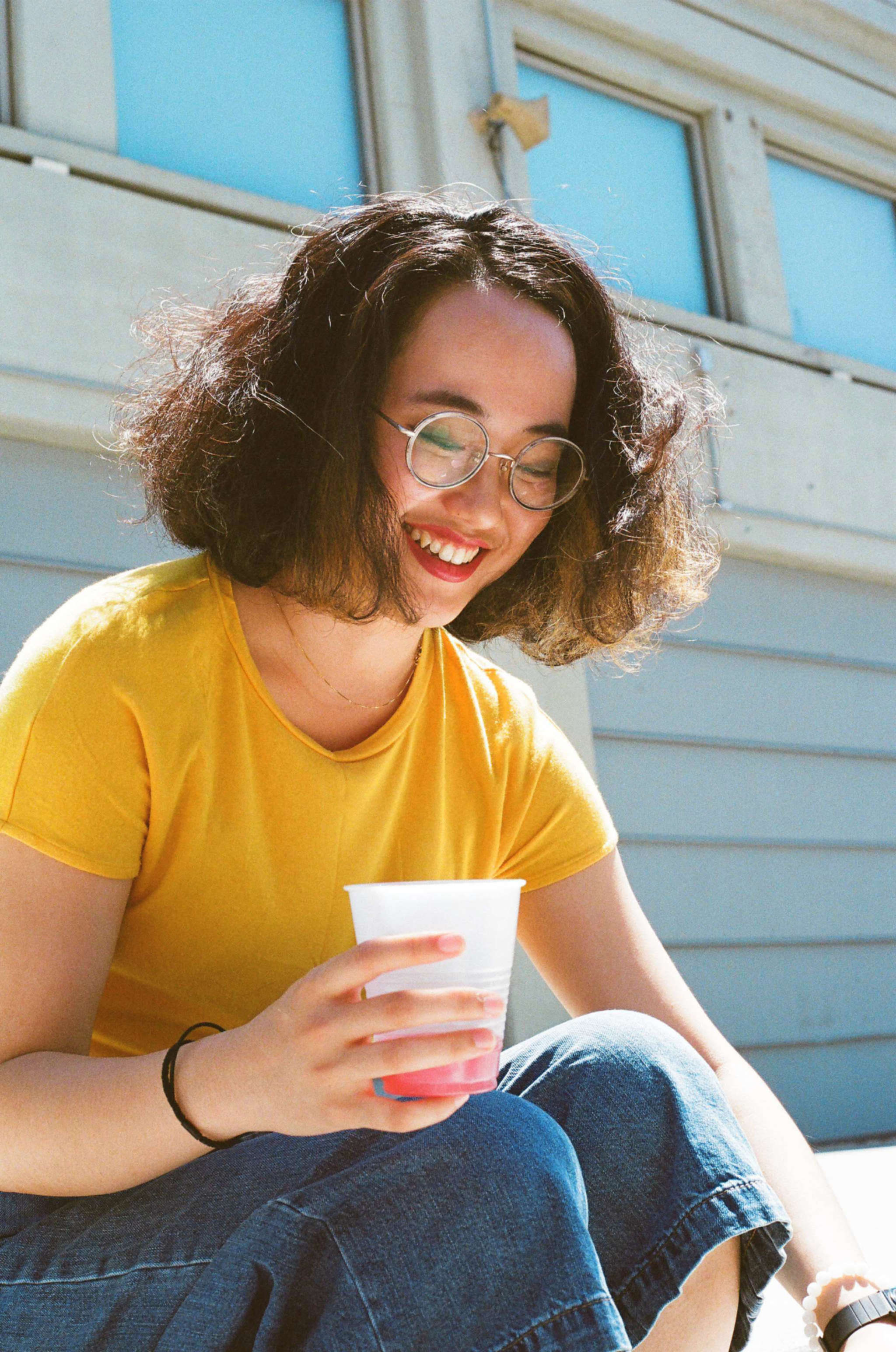 student on the bleachers