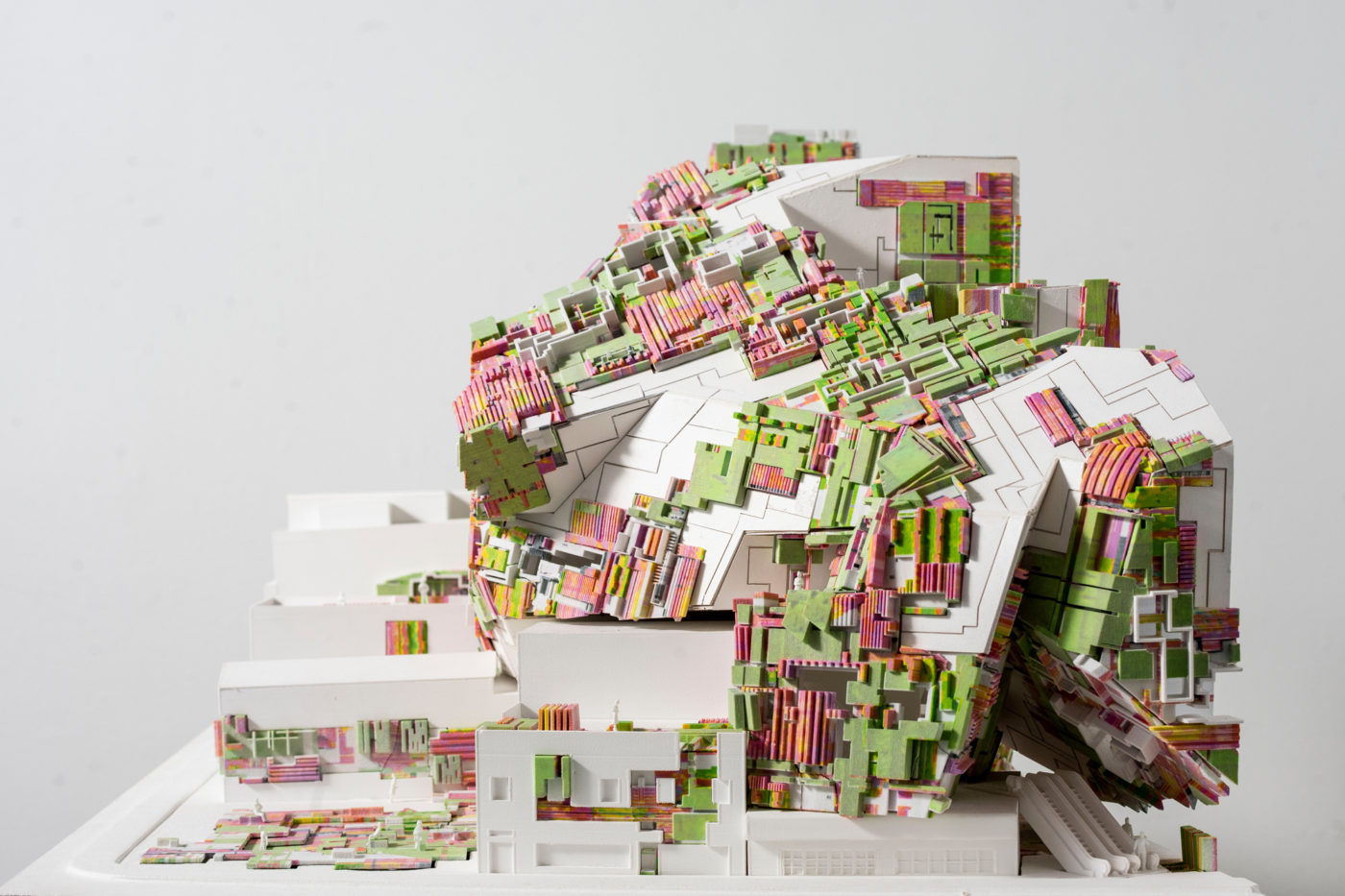 pink green and white model by architecture student