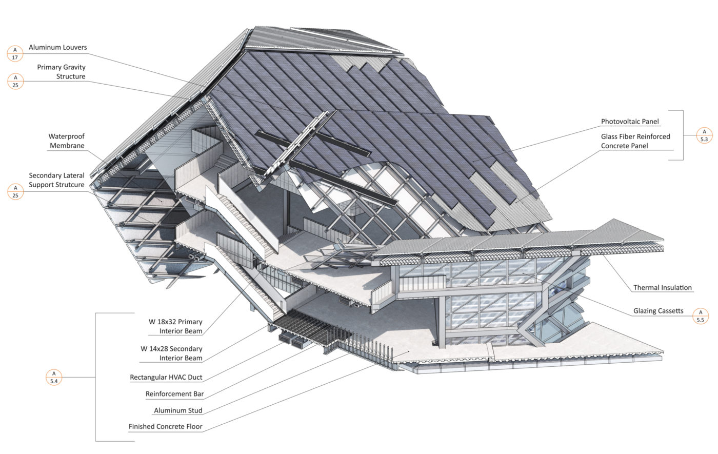 chunk isometric detail of facade assembly