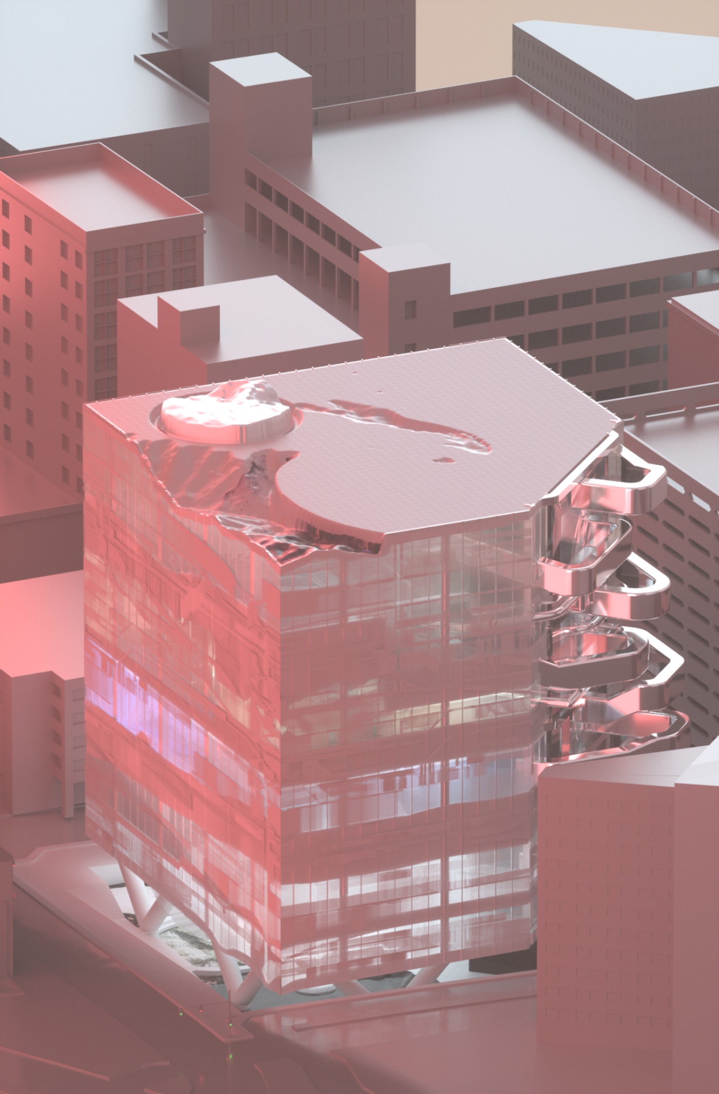 pink and grey building render