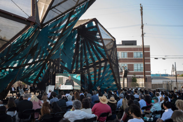 graduation pavilion sculpture crowd