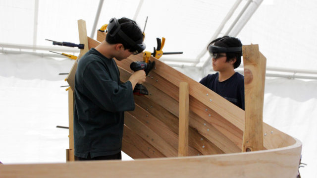 students goggles drill wood sculpture