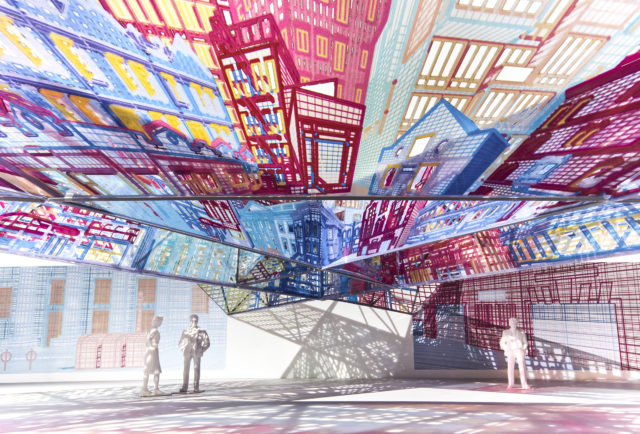 multicolored outdoor ceiling parallax wireframe