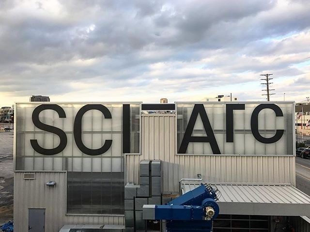 sciarc signage black text on frosted corrugation