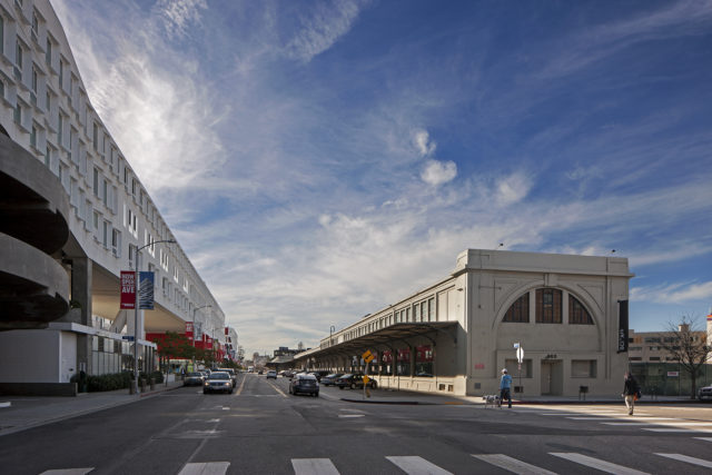 sciarc building on the right and one santa fe residential complex on the left