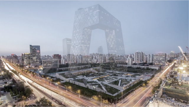 CCTV building saturated superimpostion upon site design