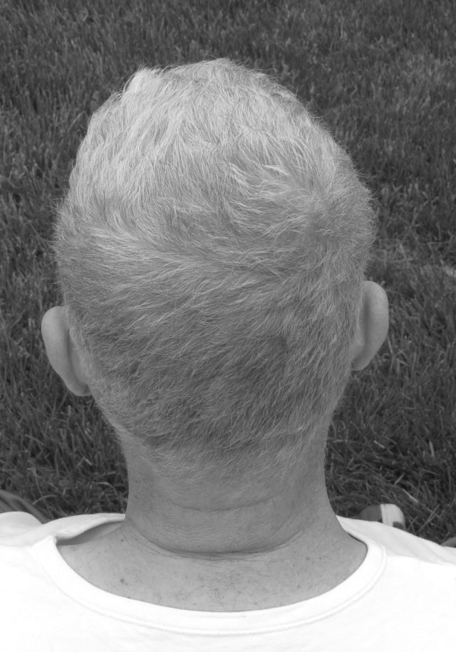 back of head shot in black and white