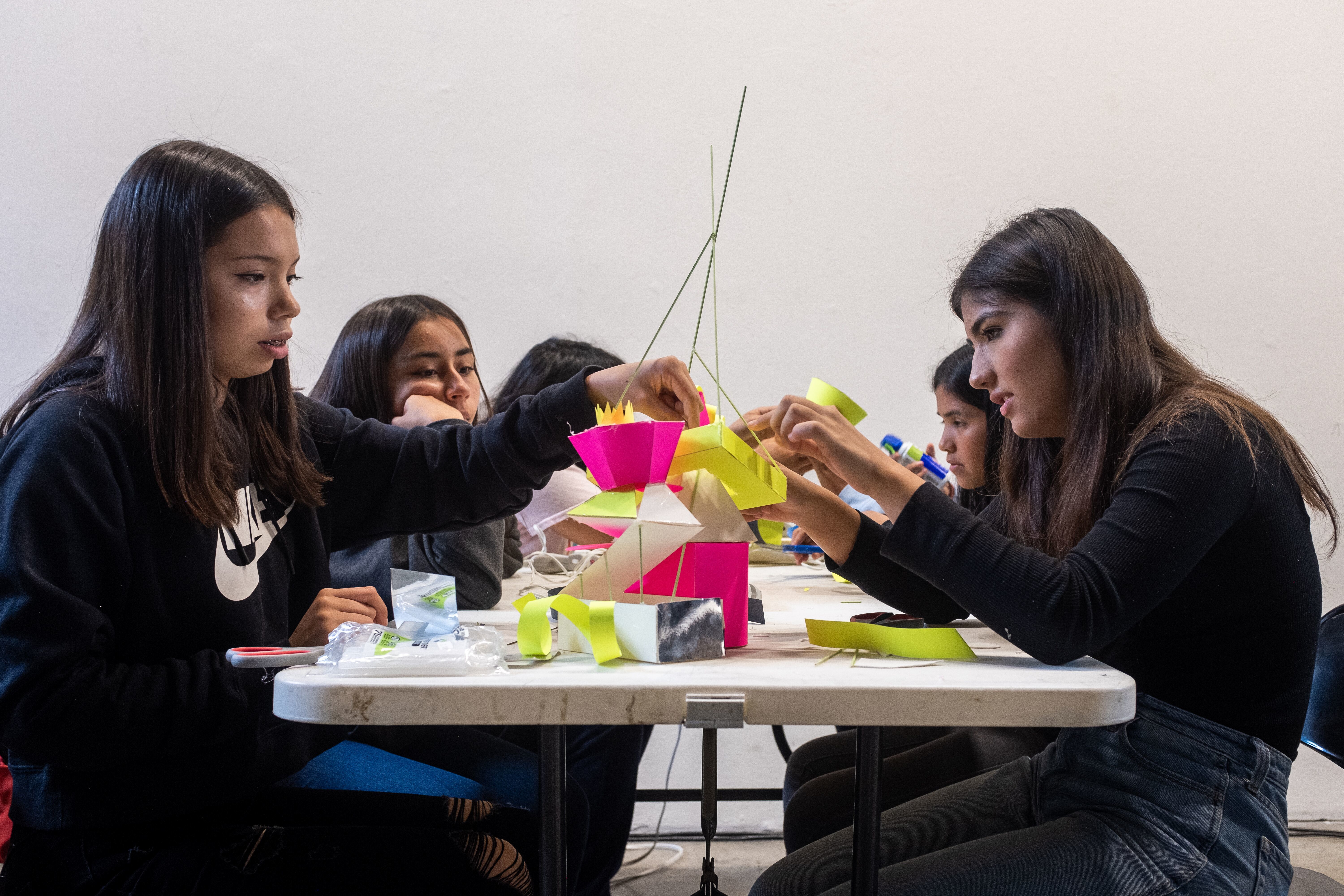 students making paper models