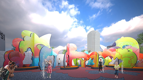 Render of a Multicolored Cloud shaped gateways