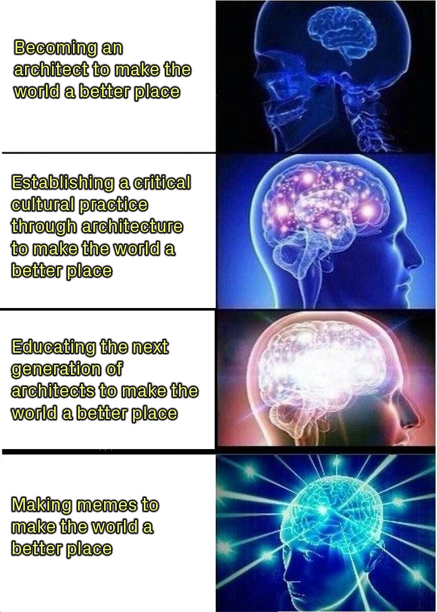 brains being enlighted meme for architecture