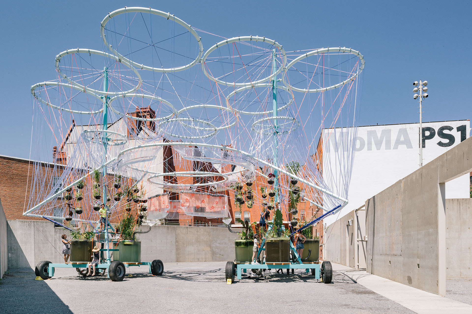 installation made with white metal rings and threads