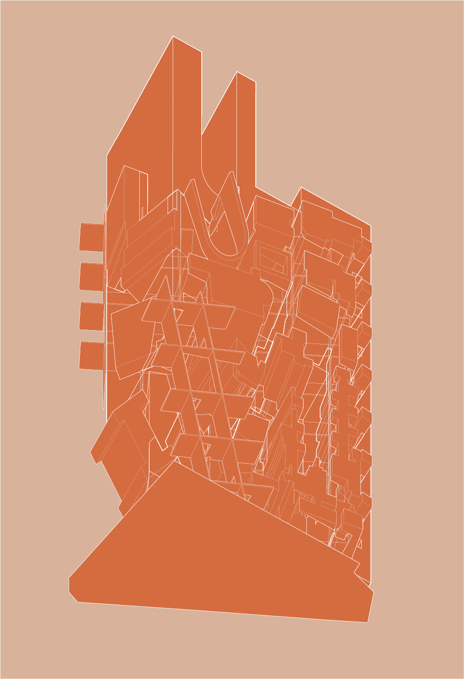 orange architectural drawing