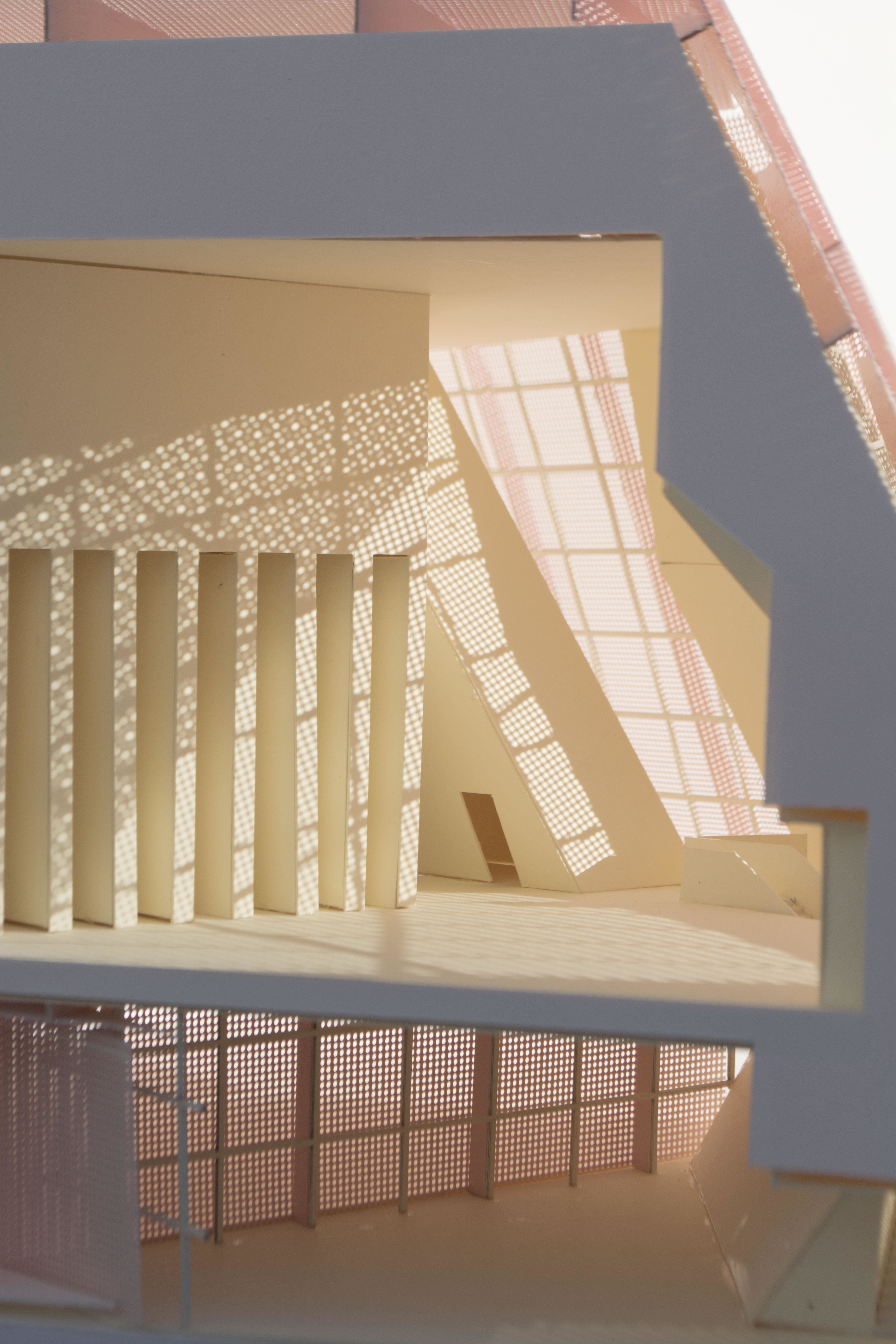 blue white and pink architecture model