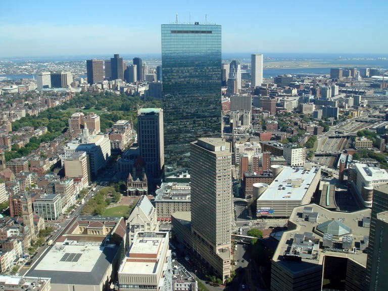 john hancock tower in boston cityscape