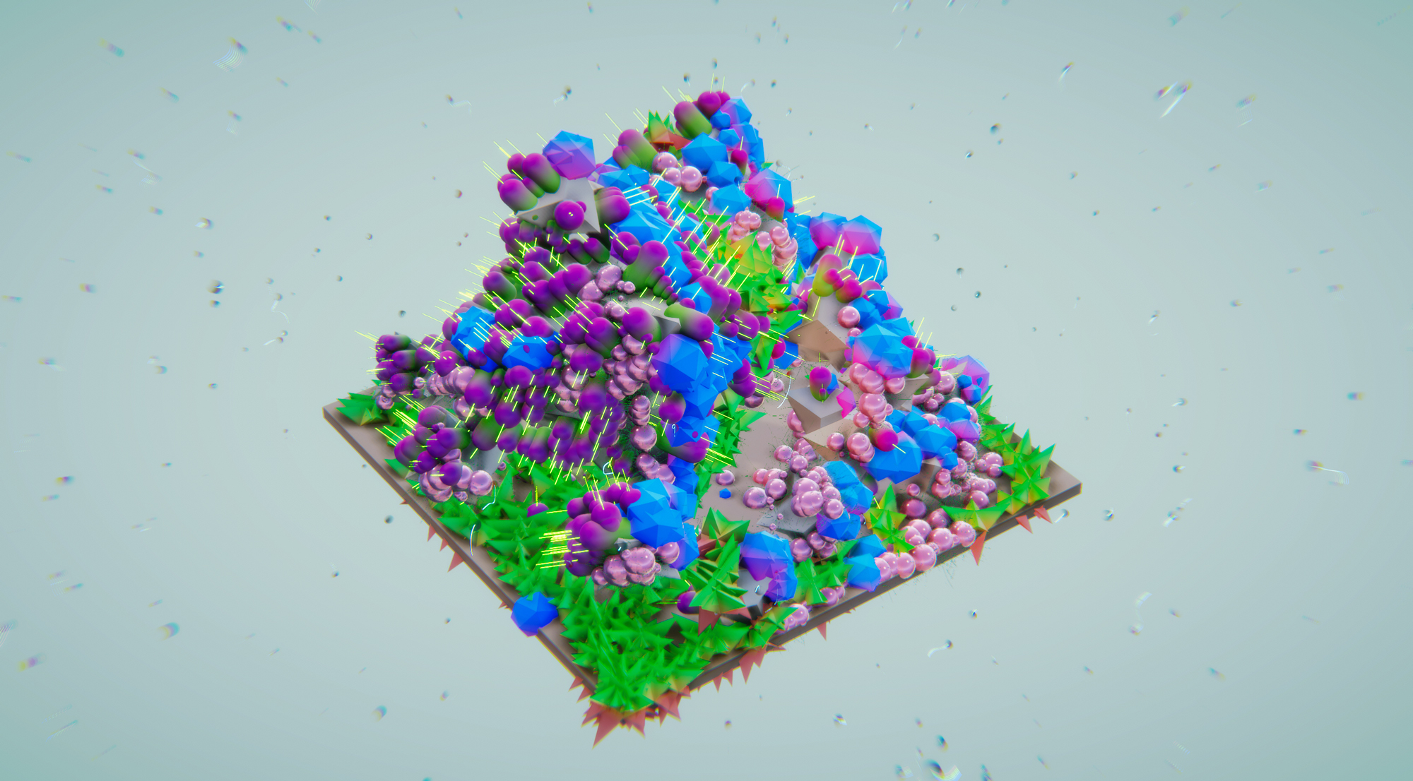 colorful blob floating grass