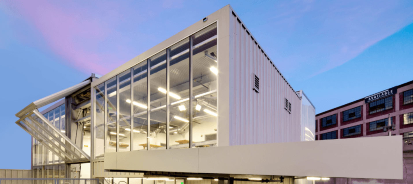 photo of SCI-Arc Magic Box building with blue purple sky