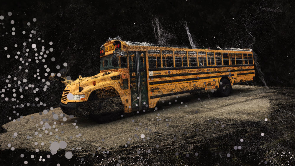 VR film still particles schoolbus