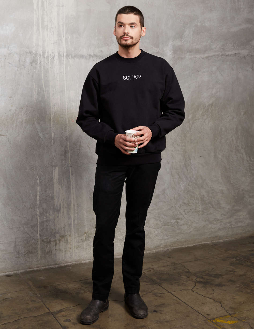 black embroidered crewneck sciarc t shirt