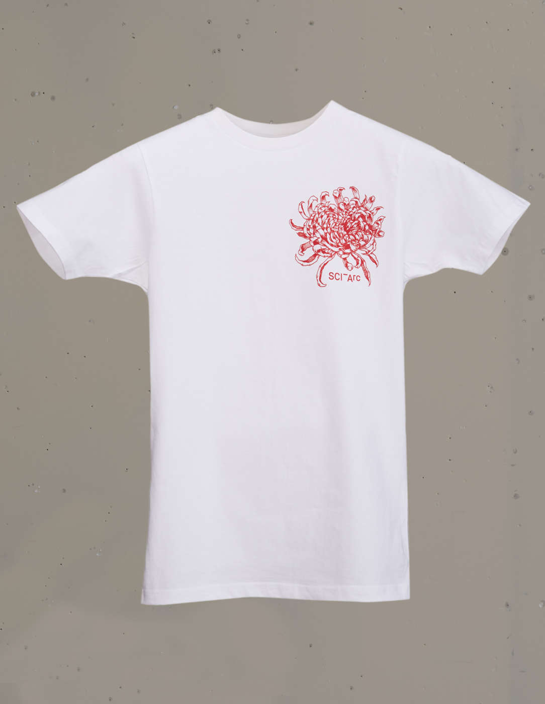 White T-shirt with a Red Chrysanthemum 