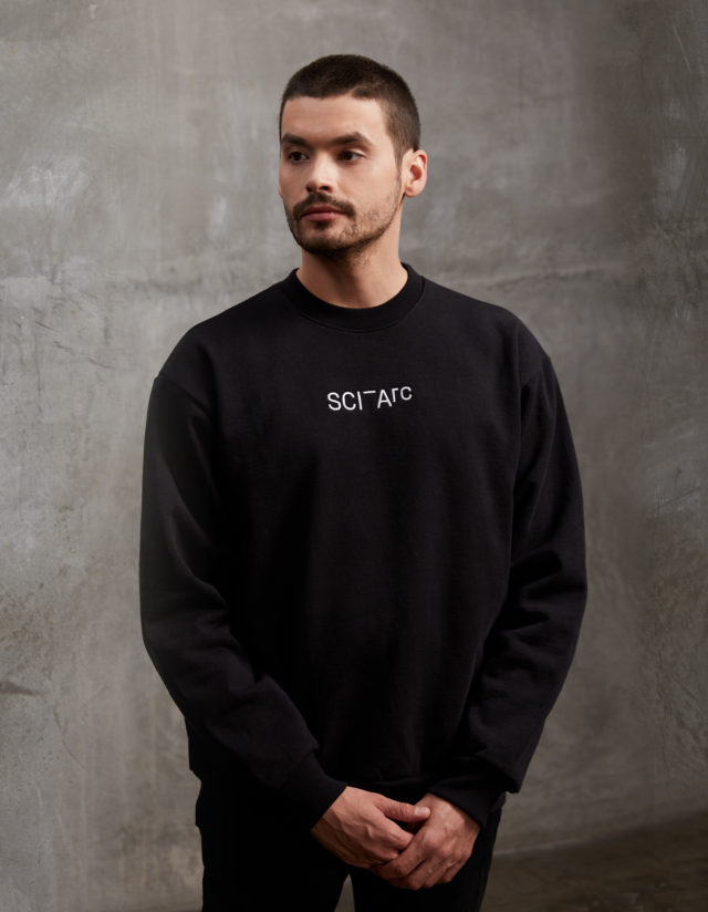 sciarc logo black embroidered crewneck full sleeves sweater