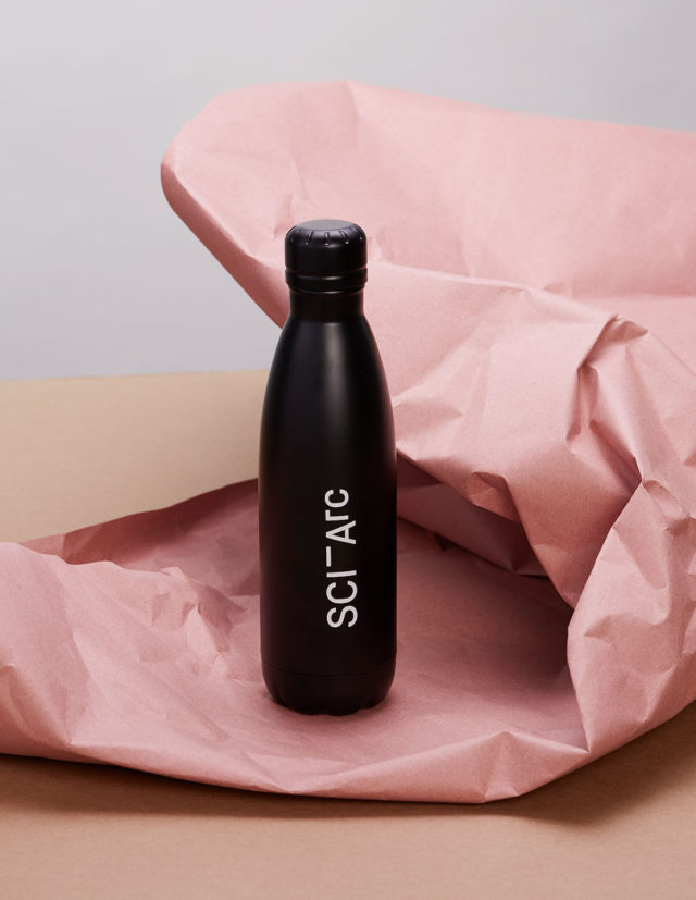 sciarc black merchandise water bottle