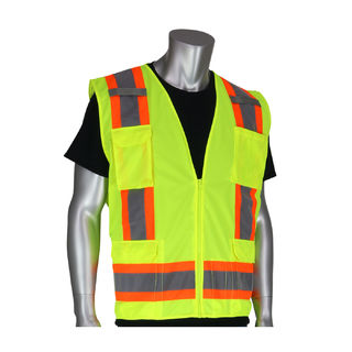PIP - Protective Industrial Products 302-0500 Class 2 Solid/Mesh Vest, Zipper, 8 Pockets, Mic Tab, T