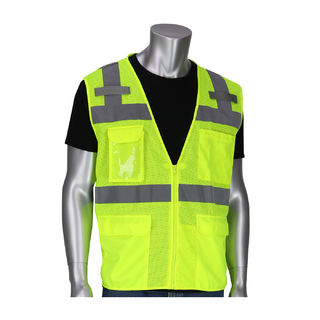 PIP - Protective Industrial Products 302-0750 Class 2 Mesh Value Surveyors Vest 5 Pockets, Mic Tabs,