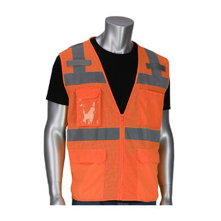 PIP - Protective Industrial Products 302-0750 Class 2 Mesh Value Surveyors Vest 5 Pockets, Mic Tabs,