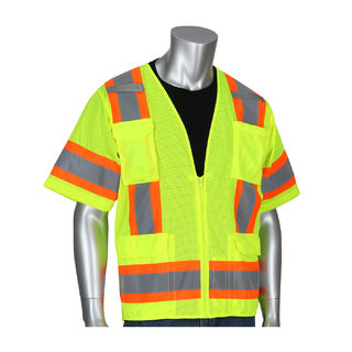 PIP - Protective Industrial Products 303-0500M Class 3 Mesh Vest, Zipper 11 Pockets, Mic Tab, Two To