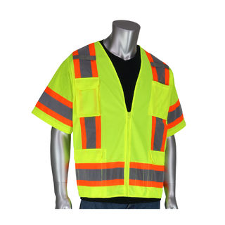 PIP - Protective Industrial Products 303-0500 Class 3 Solid/Mesh Vest, Zipper, 6 Pockets, Mic Tab, T