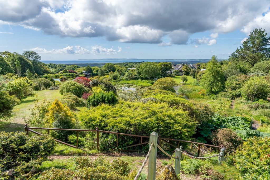 Looking over Glenwhan Garden in summertime towards Luce Bay, Glenwhan Gardens