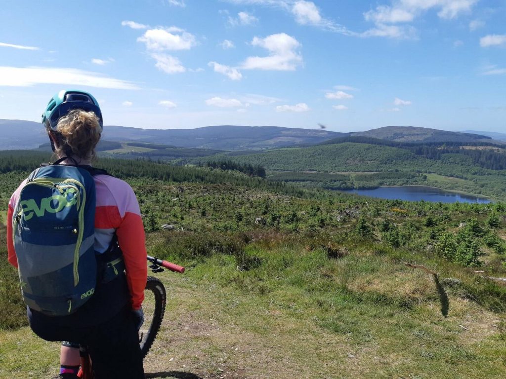 Cycling in the South of Scotland: Brush up your skills with coaching or a day out with Trailskills. Admiring the view at Mabie