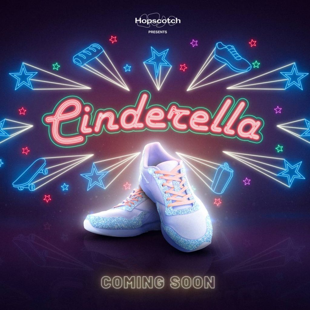 Sparkly trainers with the word Cinderella above it. A poster for a pantomime that is one of the Christmas events across the South of Scotland this year.