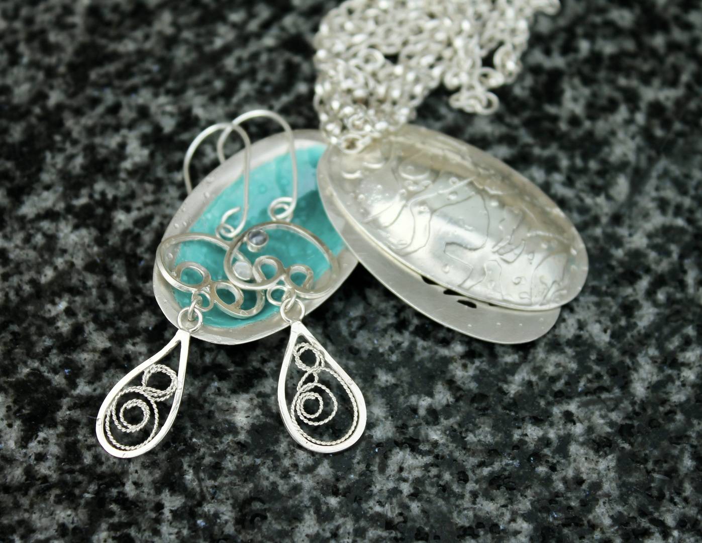 Beautiful Silver seed pod like jewellery, Megan Burt