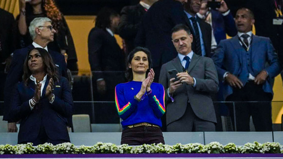 French Sports Minister Amelie Wore Rainbow-Sleeved Pullover in Qatar