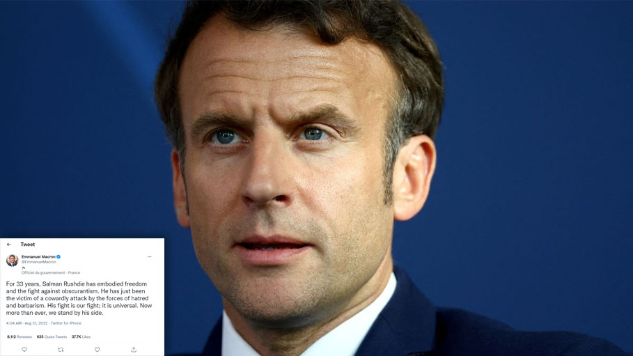"His Battle Is Ours": French President's Tweet after Salman Rushdie Stabbed